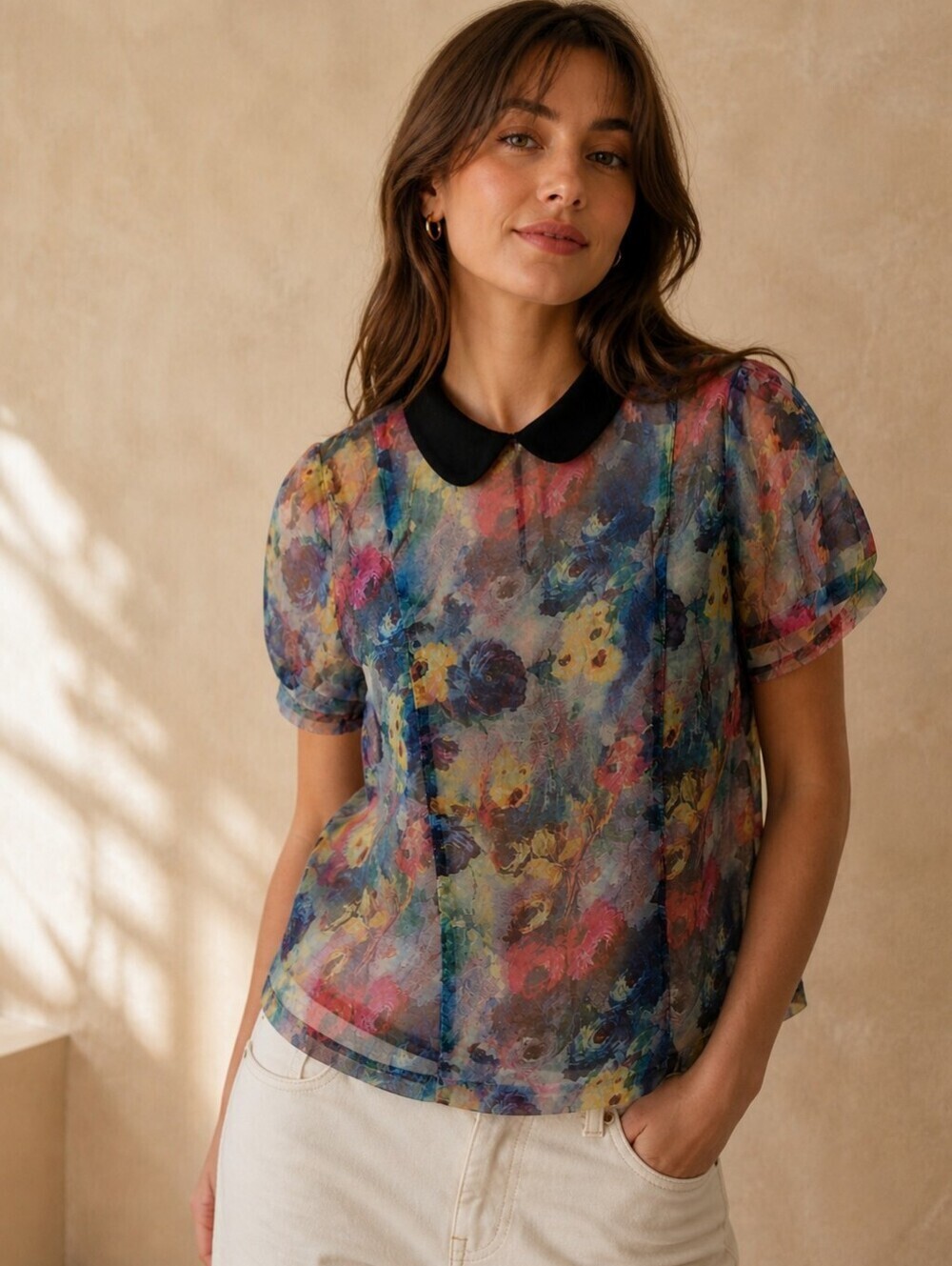COTTON CANDY MESH FLORAL TOP SIZE SMALL